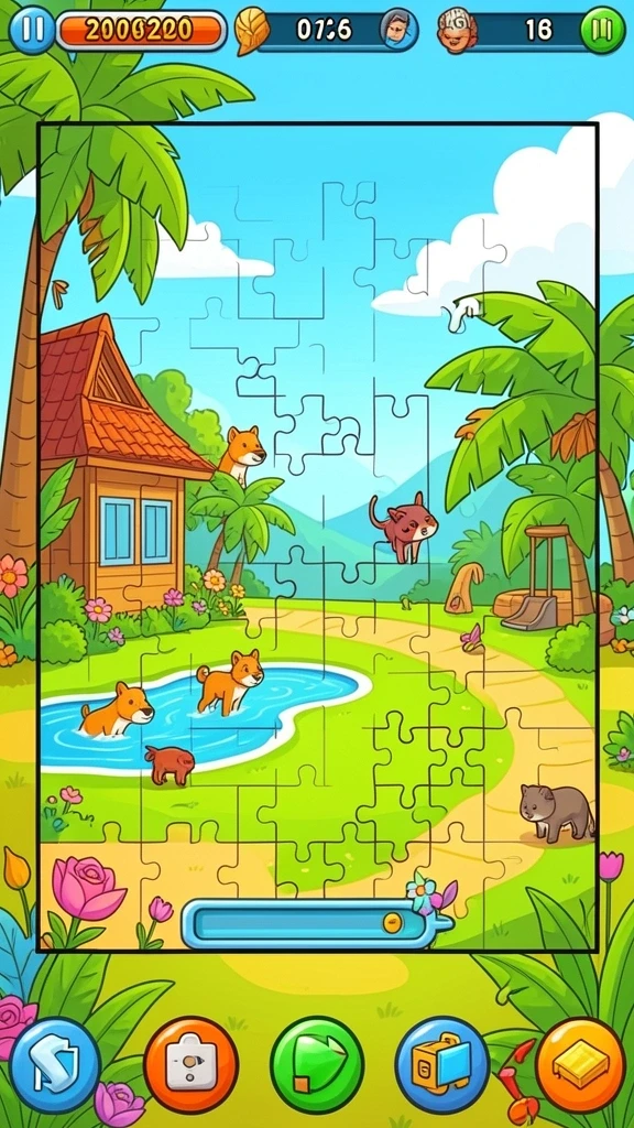 Ilustrasi level yang penuh warna dan menantang.